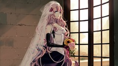 Flowers dress Jewelry gloves pink hair long hair anime girls 
