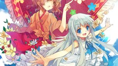 Flowers dress kimono long hair blue eyes hanasaku iroha 