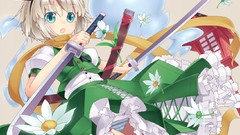 Flowers dress konpaku youmu touhou underwear panties aqua eyes