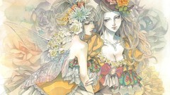 Flowers dress long hair anime girls artwork