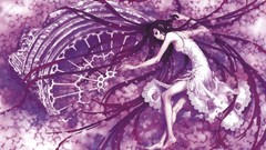 Flowers dress long hair anime girls lying down artwork Midori 