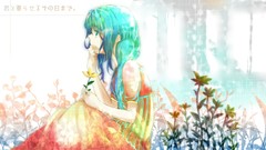 Flowers dress long hair green eyes crying hatsune miku vocaloid 