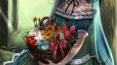 Flowers dress long hair hatsune miku vocaloid bare shoulders 