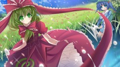 Flowers dress marionette anime girls green eyes green hair 