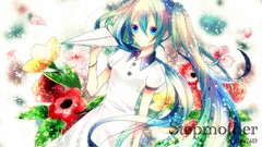 Flowers dress multicolor anime girls hatsune miku vocaloid