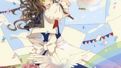 Flowers dress Pigeons anime girls green eyes pixiv artwork