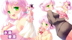 Flowers dress pink hair anime girls kasumi short hair cafe 
