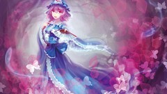 Flowers dress pink hair pink eyes anime girls short hair touhou 