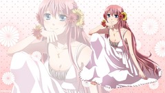 Flowers dress pink hair vocaloid megurine luka cleavage