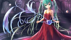 Flowers dress red dress planets long hair anime girls green 