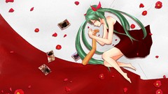 Flowers dress Ribbons barefoot hatsune miku vocaloid green hair 