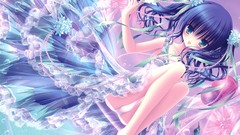 Flowers dress Ribbons blue hair barefoot anime girls underwear 