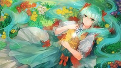 Flowers dress Ribbons bows long hair green eyes hatsune miku 