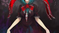 Flowers dress Ribbons red dress bows long hair anime girls 