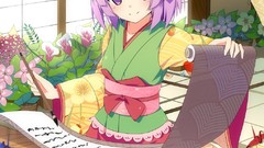 Flowers dress Tables socks origami sitting blush smiling anime 