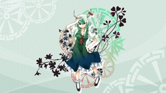 Flowers dress tie horns Ribbons blue eyes green hair touhou 