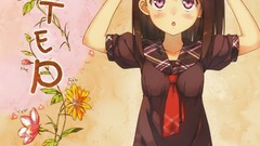 Flowers dress tie sitting wreath blush barefoot pink eyes anime 