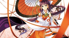 Flowers dress Umbrellas Ribbons Ropes bows long hair green eyes 