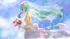 Flowers dress wedding gloves blush hatsune miku vocaloid 