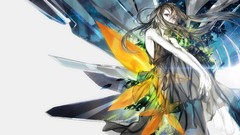 Flowers dress white background anime girls original characters