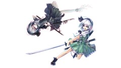 Flowers dress white background ghosts red eyes Swords skirts 