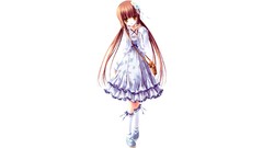 Flowers dress white background handbag blush long hair anime 