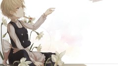 Flowers dress white background sitting bows blondes gray eyes 