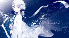 Flowers dress white hair blue eyes short hair