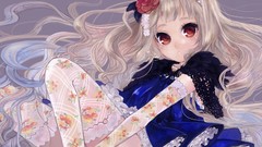 Flowers dress white hair red eyes long hair anime girls thigh 