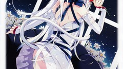 Flowers dress white hair Ribbons couch blush anime girls blue 