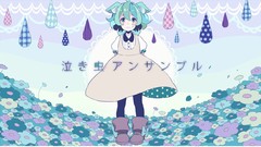 Flowers drops tears dress bows anime girls boots blue eyes 