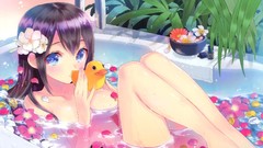Flowers Ducks Anime bathroom anime girls