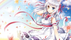 Flowers eyes Anime dress white hair blush animal ears