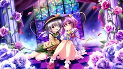 Flowers eyes hats white hair pink hair anime girls green eyes 