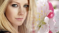 Flowers eyes woman close-up lips Celebrity Avril Lavigne faces 