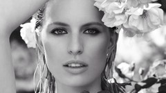 Flowers eyes woman close-up lips monochrome blondes models 