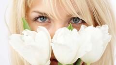Flowers eyes woman faces blondes blue eyes