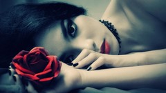 Flowers eyes woman roses models