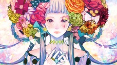 Flowers faces long hair anime girls braids artwork original 