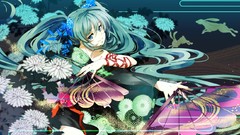 Flowers fans hatsune miku vocaloid twintails aqua hair aqua eyes