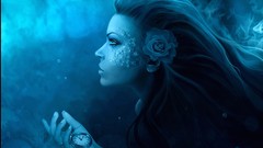 Flowers fantasy blue woman faces watches clocks fiction artwork