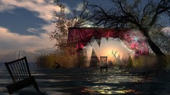 Flowers fantasy night water Stars black blue clouds glass sky 