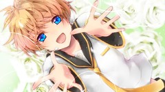 Flowers feathers tie blondes blue eyes short hair vocaloid 