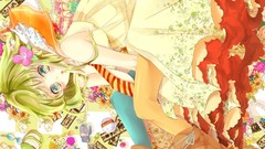 Flowers film dress Jewelry Beads anime girls boots green eyes 