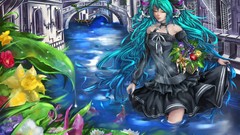Flowers fish dress wet anime girls hatsune miku vocaloid 