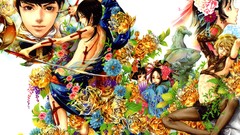 Flowers fish Horses Knives blondes anime girls brunettes anime 