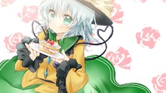 Flowers food Anime cakes long hair green eyes short hair gray 