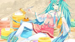 Flowers food Ribbons sitting tongue long hair chopsticks 