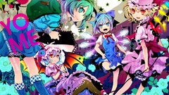 Flowers food wings dress red eyes blondes blue hair boots blue 