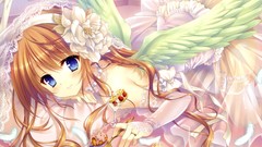 Flowers food wings stockings blush long hair anime girls blue 